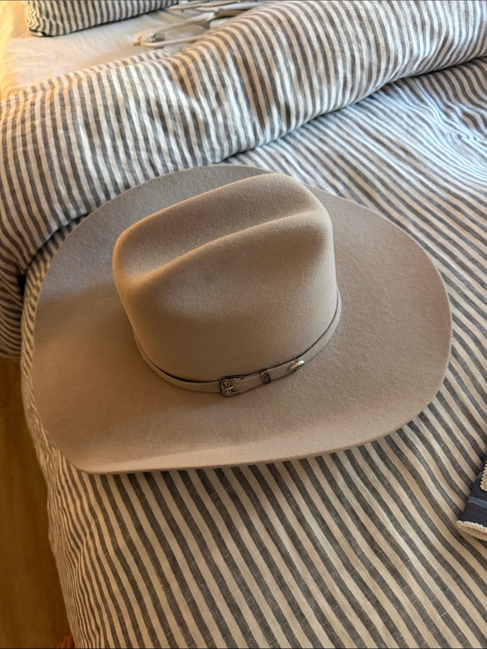 Men's Felt Western Hat in Beige with Leather Band